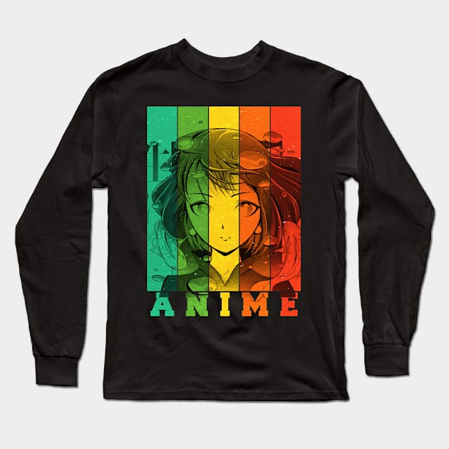 Anime Retro Vintage Long Sleeve T-Shirt by Mad Art